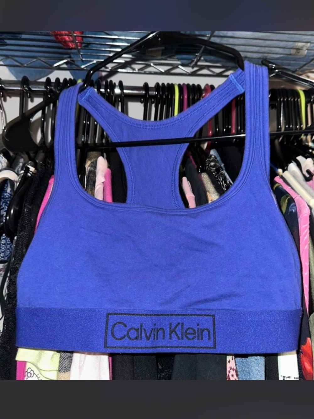 Calvin Klein Blue Racerback Logo Sports Bra